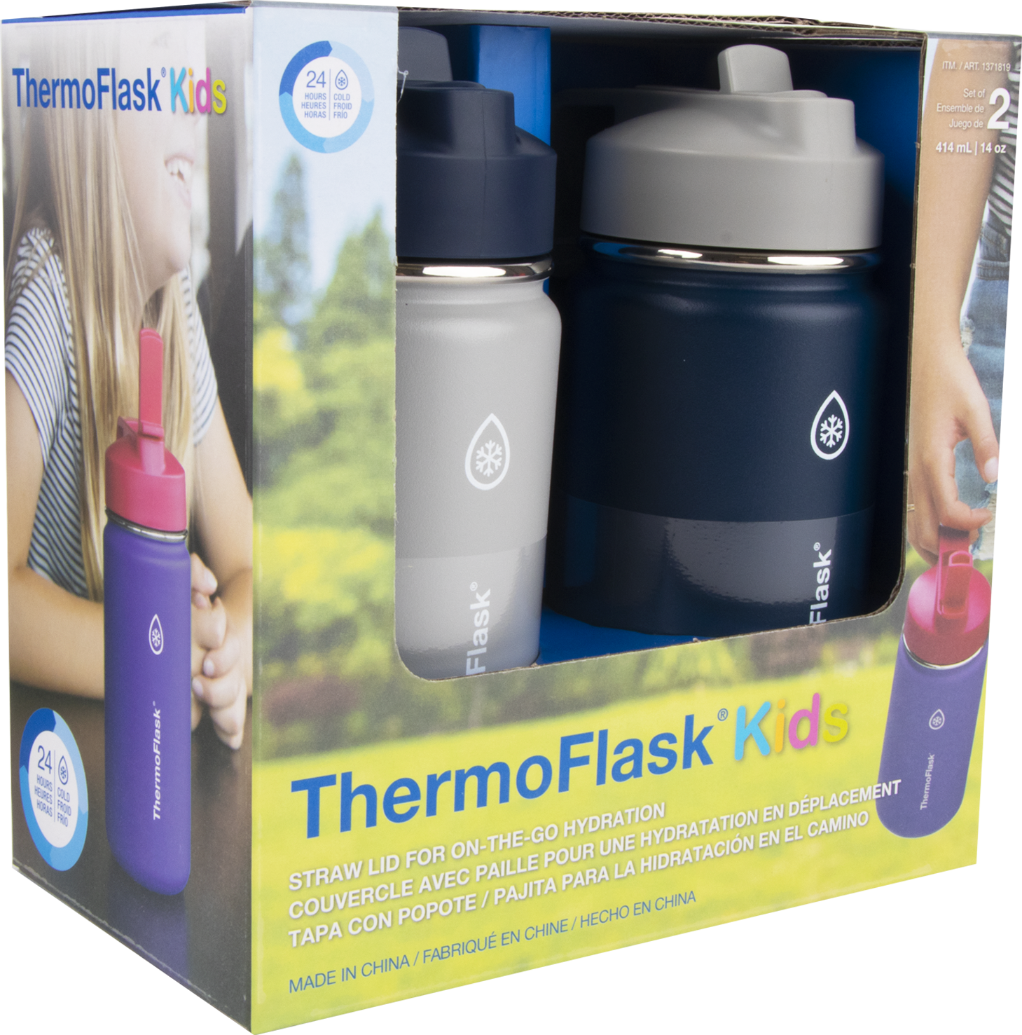 Thermoflask Stainless Steel Kids Bottles with Straw Lid ,BPA-free, 16 Ounces, 2 Count