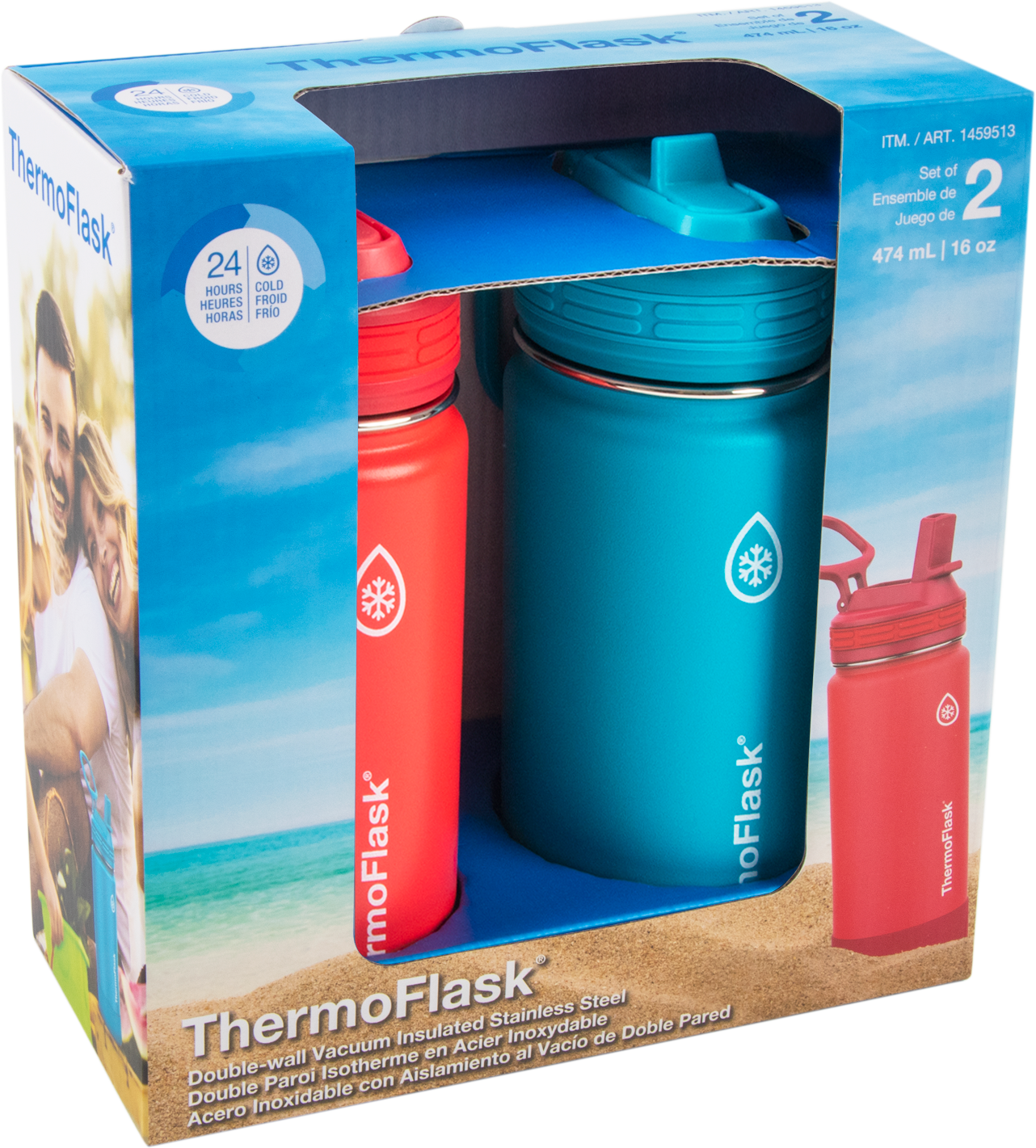 16oz Kids Bottle With Straw Lid (2 Pack)