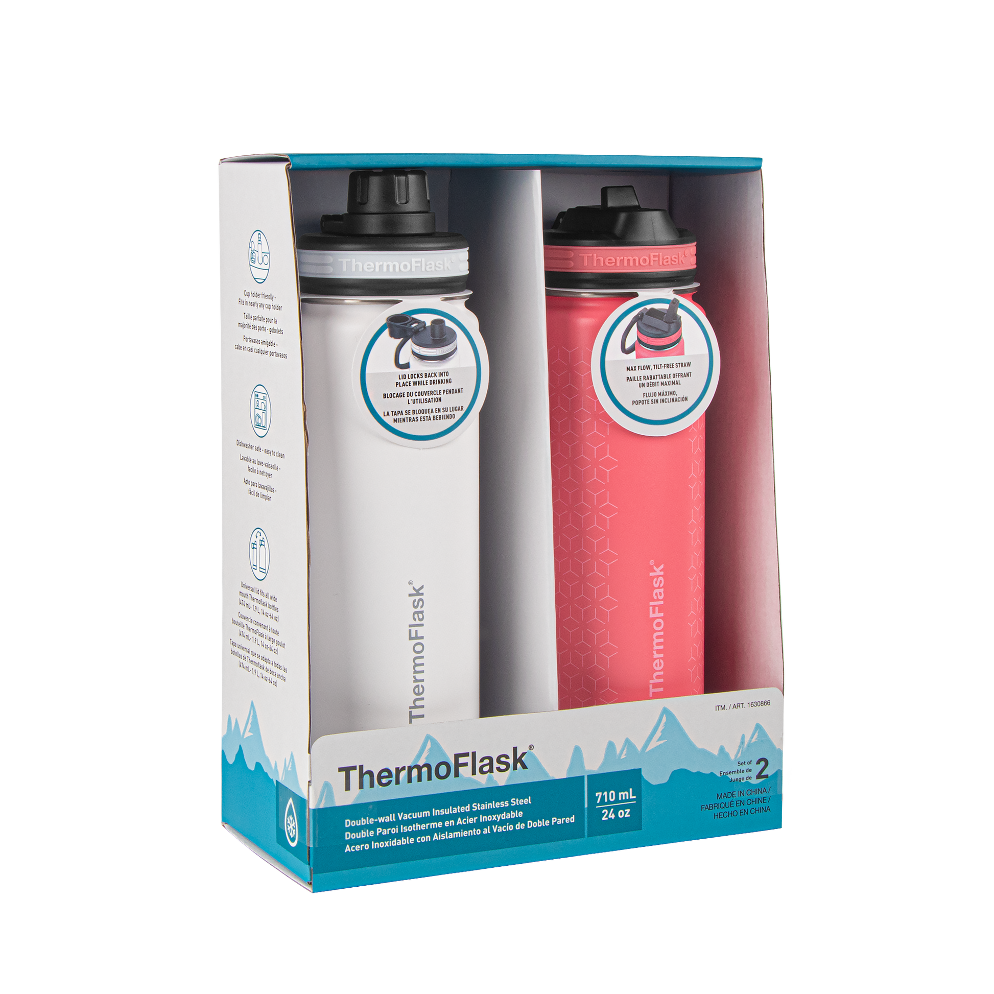 24oz Water Bottle Two Pack w/ Spout Lid – ThermoFlask