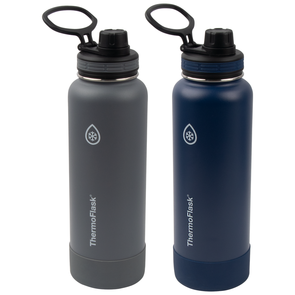  Thermoflask Stainless Steel 40-Ounce Water Bottle with Spout  Lid and Bumper (Blue/Black), 2-Count : Sports & Outdoors