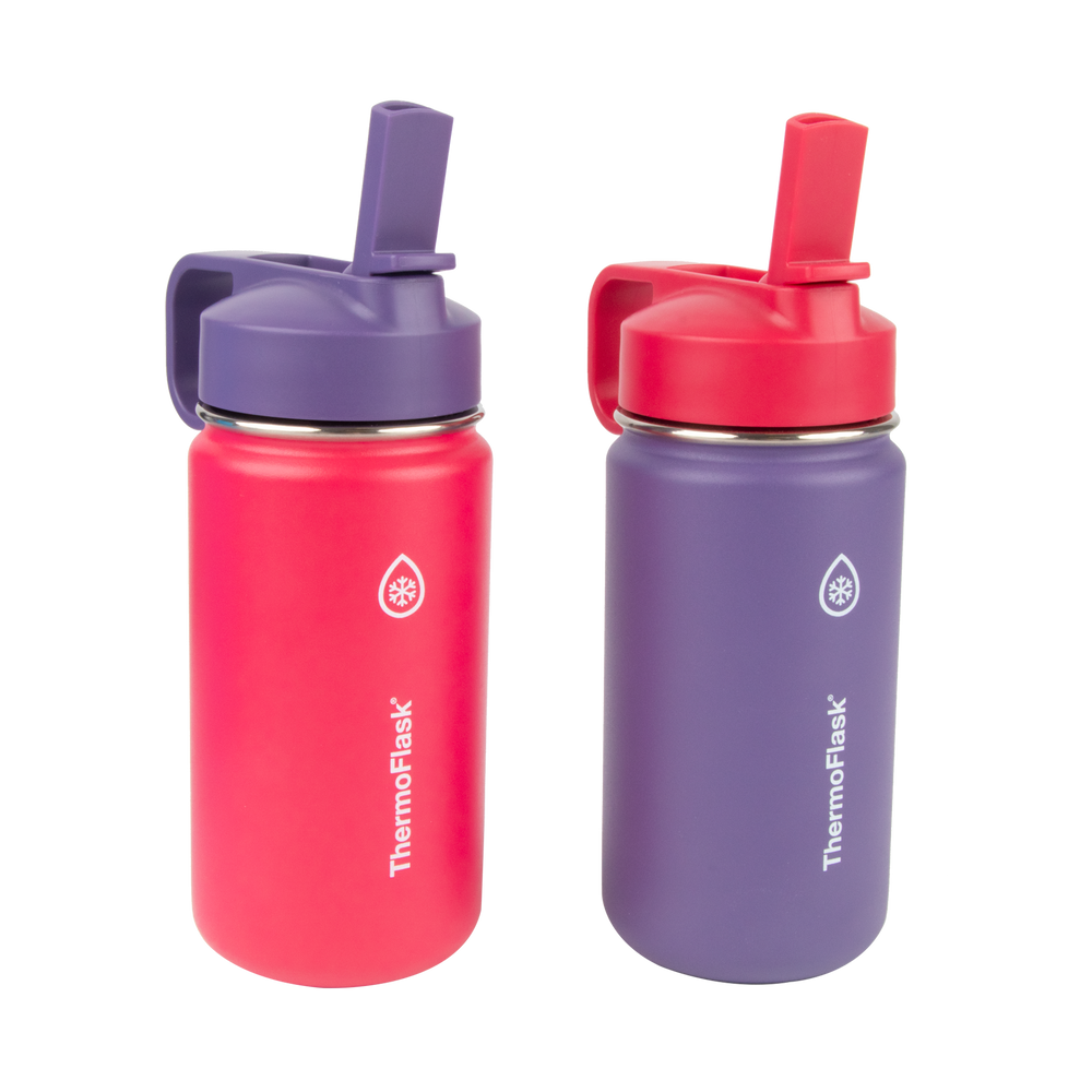 14oz Kids Water Bottle Two Pack w/ Straw Lid – ThermoFlask