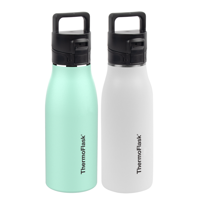 ThermoFlask 16 Oz Stainless Steel Water Bottles Lid 2 pack Aqua