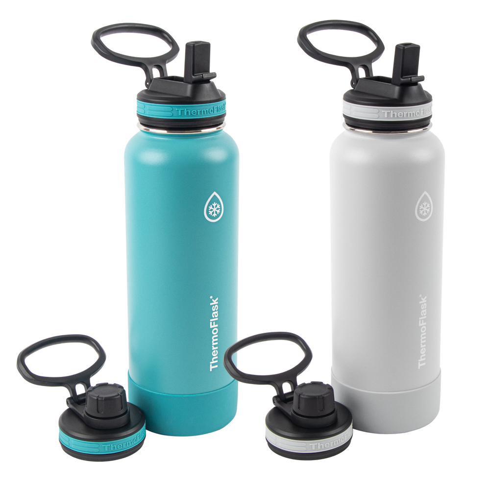 Thermoflask Insulated Water Bottle with Spout Lid, 40oz, 2 Pack - Black