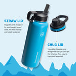 18oz White insulated water bottle with Chug Lid and Straw Lid