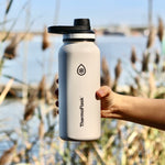 32oz White insulated water bottle with Chug Lid and Straw Lid