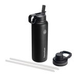 40oz Black insulated water bottle with Chug Lid and Straw Lid